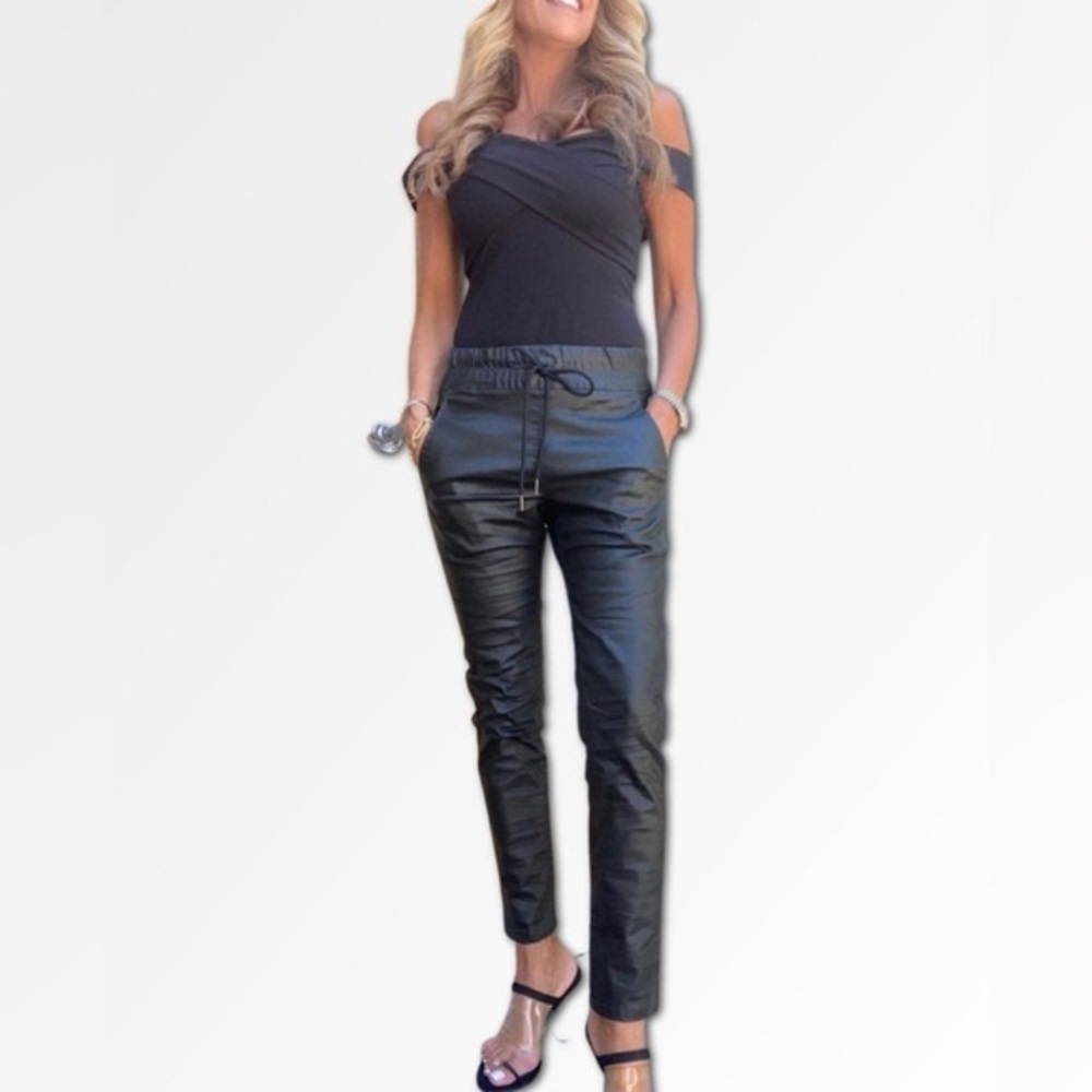 New Flog Vegan Leather Black Shely Style Joggers Sz 25